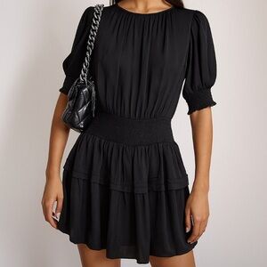 Muche Et Muchette Black Elastic Waist Dress One Size Tiered Puff Sleeve Top